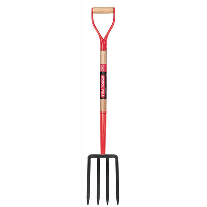 Emery Jensen 40-inch 4-tine spading fork for gardening, featuring sturdy metal tines and a comfortable handle.