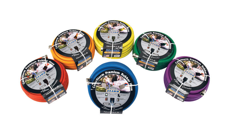 Emery Jensen garden hose 5/8 inch by 50 feet, flexible outdoor water hose with an assorted color pattern, ideal for gardening and outdoor use.