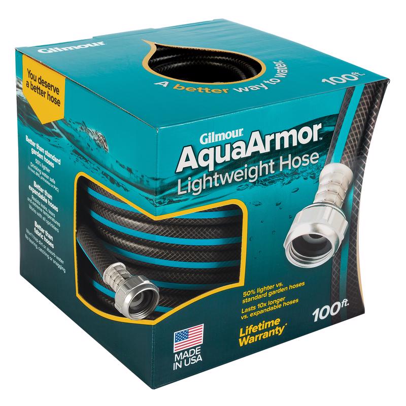 Emery Jensen AquaArmor 1/2-inch by 100-foot garden hose, flexible and durable for outdoor watering and gardening tasks.