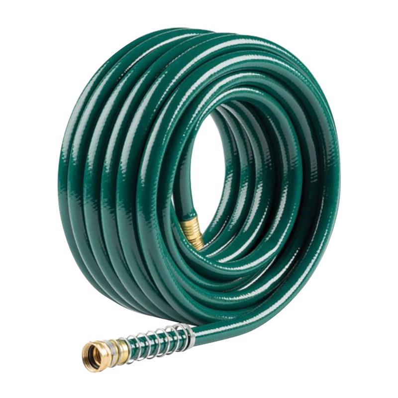 Emery Jensen garden hose, 5/8 inch by 75 feet, flexible and durable for watering gardens and outdoor use.