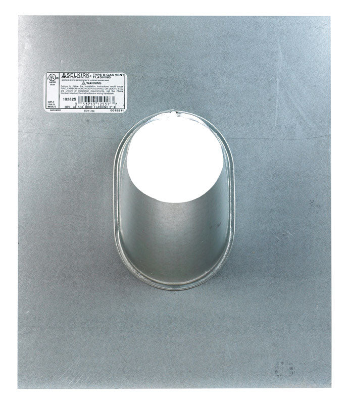 Emery Jensen flashing Bvent 3" gas B vent pipe fitting for secure installation, shown in a close-up image.