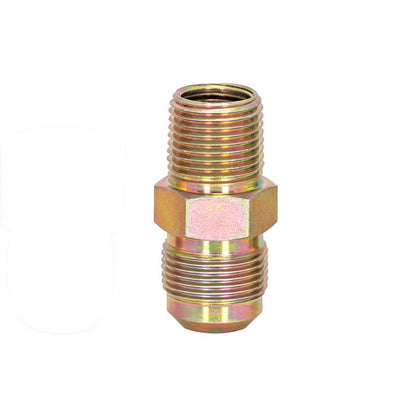 Emery Jensen gas connector, 3/8 inch flare to 1/2 inch MIP fitting, used as a gas connection accessory in plumbing systems.