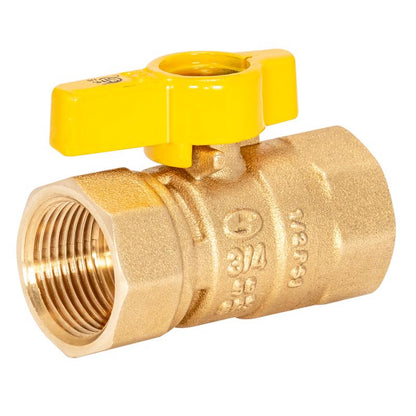 Emery Jensen gas connection accessory valve with 3/4 inch FIP threads for gas line connection, showing metal fittings and threading.