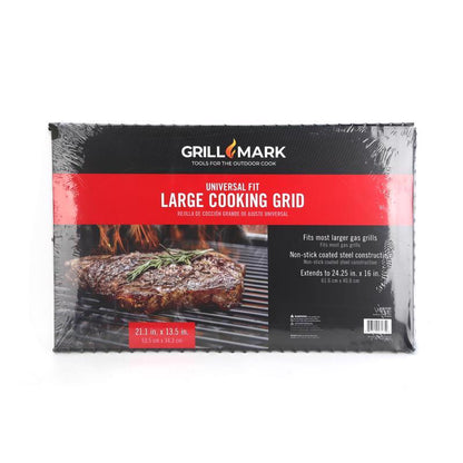 Emery Jensen universal cooking grid for gas grills, durable stainless steel grill part with a grid pattern for even cooking.