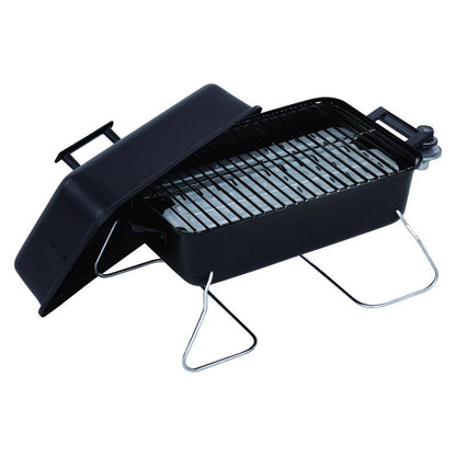 Emery Jensen CHRBRL gas tabletop grill with stainless steel surface and control knobs for outdoor cooking.