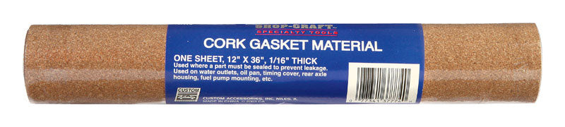 Cork gasket material from Emery Jensen, 12x36 inches, 1/16 inch thick, used for sealing and gasket applications.