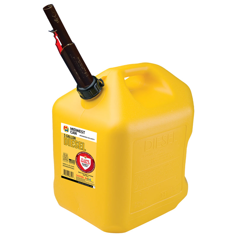 Poly gasoline can by Emery Jensen, Diesel Can 5-Gallon, durable plastic container for fuel storage with secure cap.