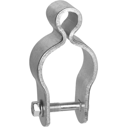 Emery Jensen 2-inch zinc-plated pipe hinge for gates, showing the sturdy metal construction and hinge pin design.