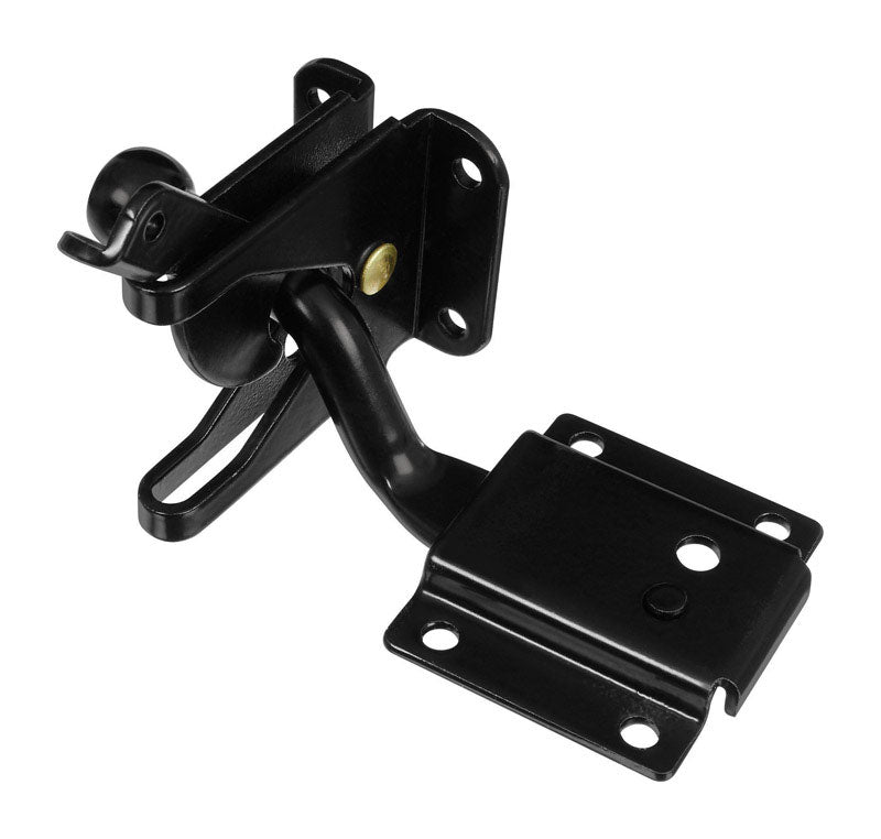 Black Emery Jensen Gate MaxLatch gate latch with secure locking mechanism and durable metal construction.