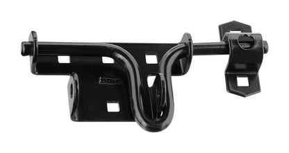 Black slide bolt latch gate latch by Emery Jensen, showing a sturdy metal latch for securing gates.