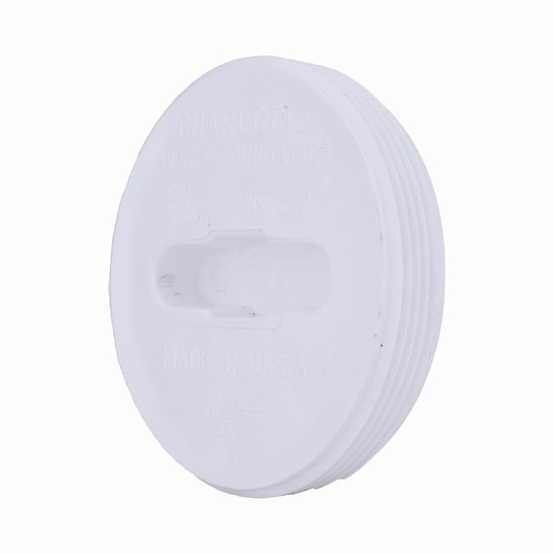 Emery Jensen 4-inch flush clout drain plug for general purpose PVC drain applications, shown in a close-up image.