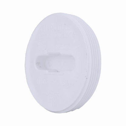 Emery Jensen 4-inch flush clout drain plug for general purpose PVC drain applications, shown in a close-up image.