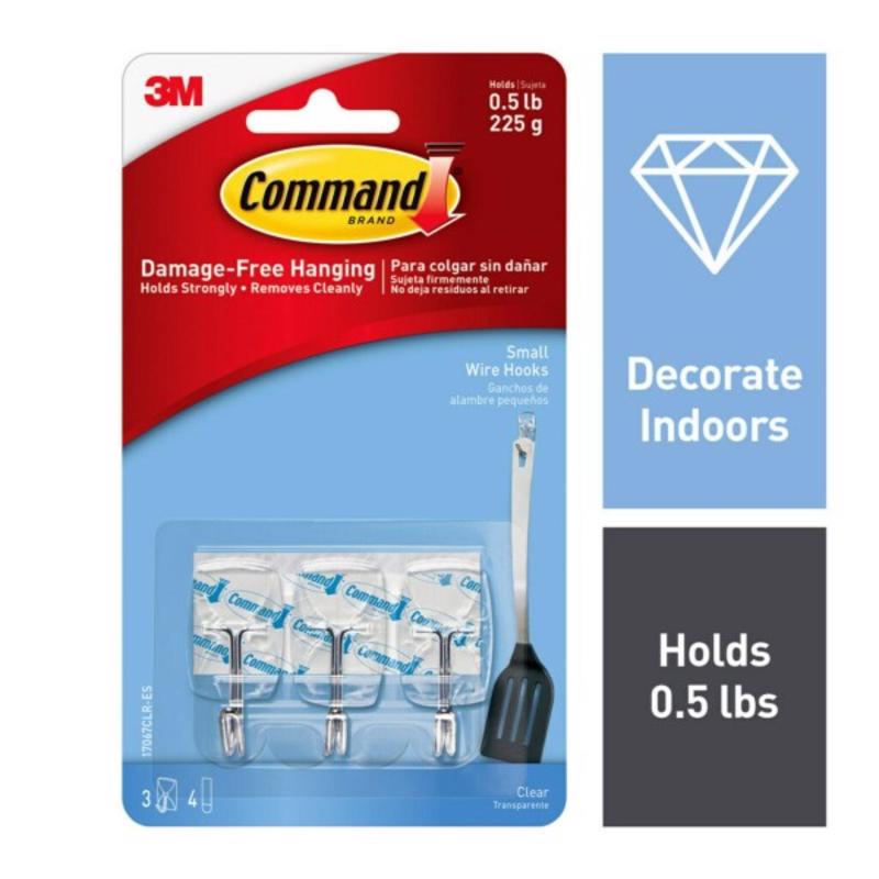 Set of three small clear wire hooks by Emery Jensen for general purpose wall mounting or hanging items.
