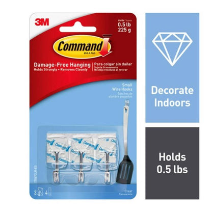 Set of three small clear wire hooks by Emery Jensen for general purpose wall mounting or hanging items.