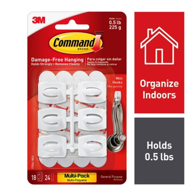 White Emery Jensen Command Hook Mini for general purpose use, mounted on a wall, showing its compact design.