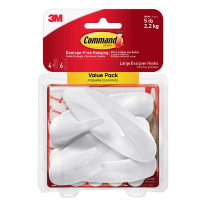 Set of four large white general purpose hooks by Emery Jensen, ideal for hanging items in the home or office.