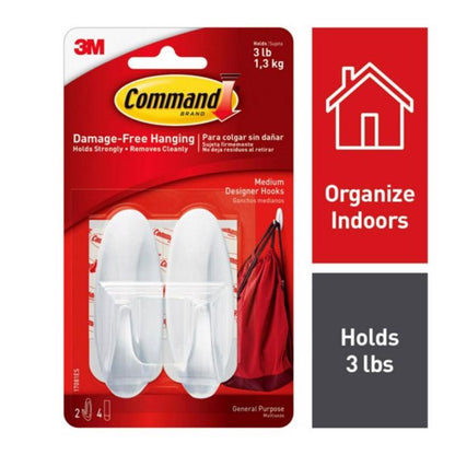 Emery Jensen white Command Designer hook for general purpose wall hanging or organization, shown on a clean surface.