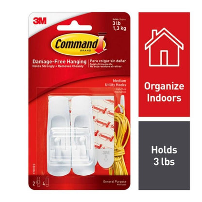 Pair of Emery Jensen white utility hooks, 3-pound capacity, ideal for general-purpose hanging and organization.