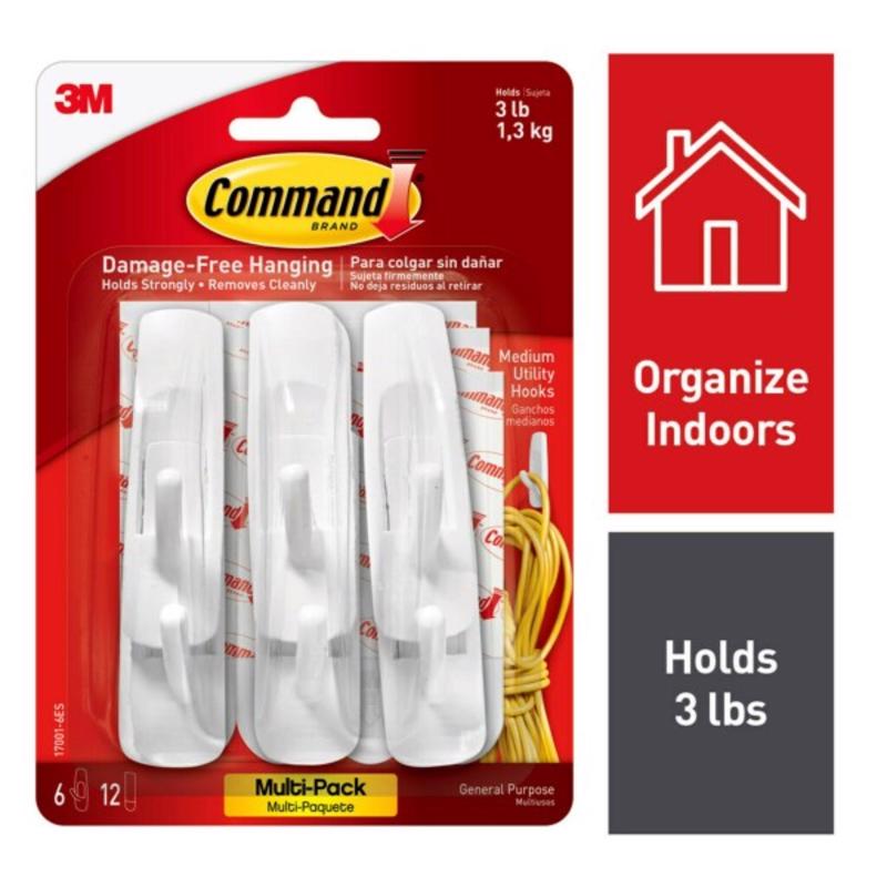 White medium Emery Jensen general purpose utility hook mounted on a wall, ideal for hanging tools and accessories.