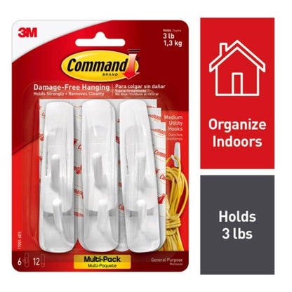White medium Emery Jensen general purpose utility hook mounted on a wall, ideal for hanging tools and accessories.