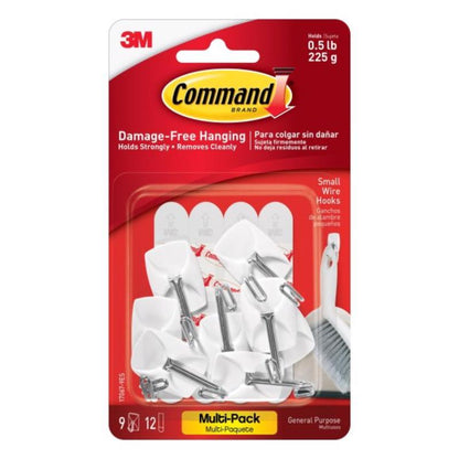 Small white wire hooks from Emery Jensen's general-purpose Valpak, suitable for hanging lightweight items.