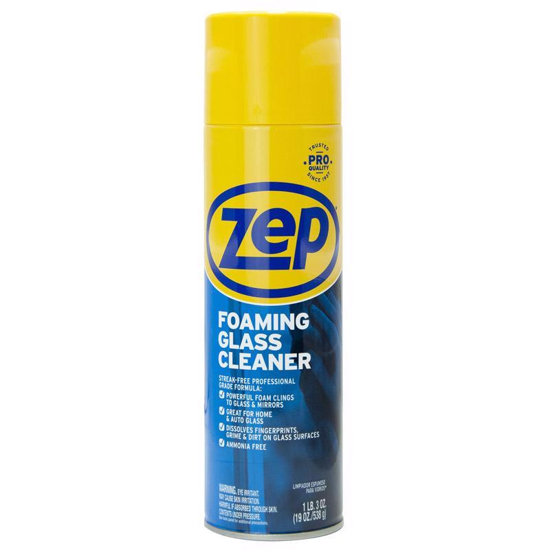 Emery Jensen Glass Cleaner aerosol spray with foam, 19oz, for streak-free window and glass surface cleaning.