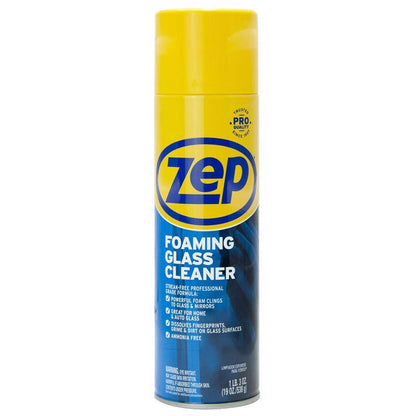 Emery Jensen Glass Cleaner aerosol spray with foam, 19oz, for streak-free window and glass surface cleaning.