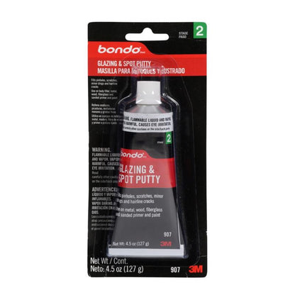 Emery Jensen Putty Glaze & Spot Putty in 4.5 oz container, used for filling and finishing surfaces in repair projects.