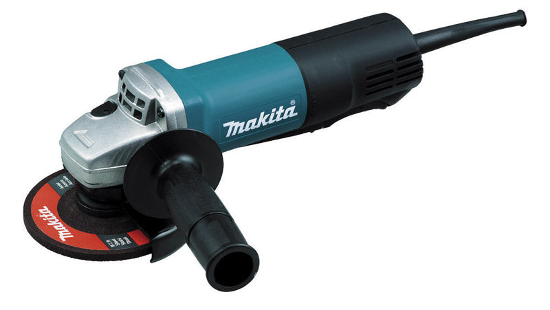 Emery Jensen 4.5-inch angle grinder with metal guard and ergonomic handle for efficient grinding and cutting tasks.