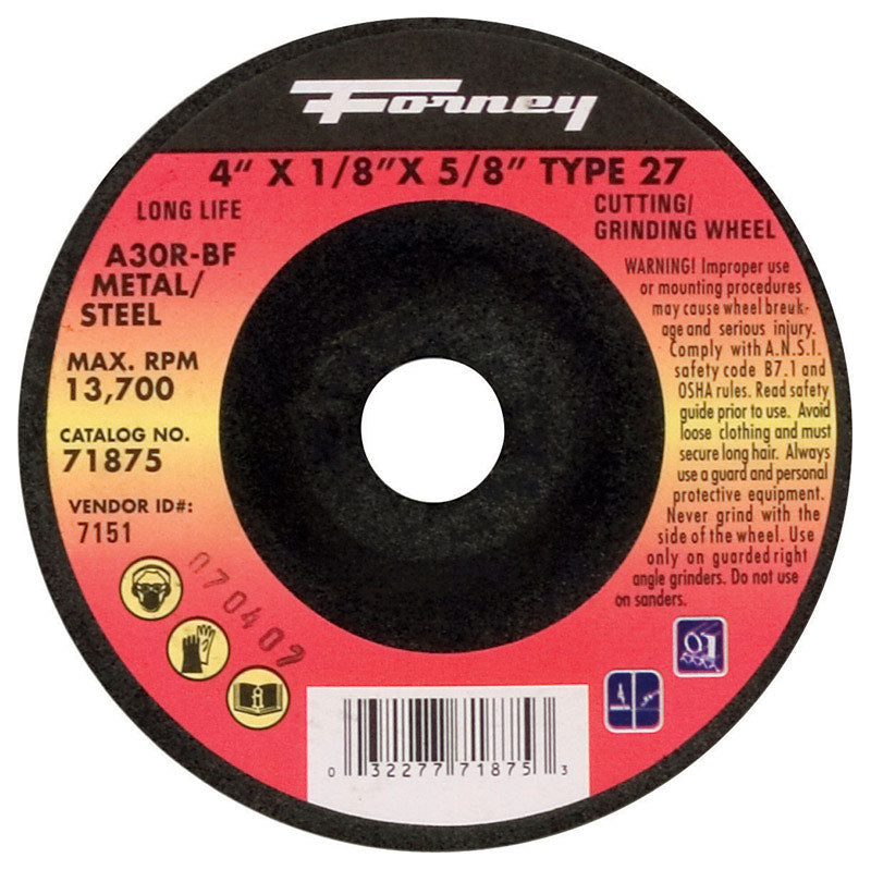 Emery Jensen 4-inch grinding wheel with 1/8-inch thickness and 5/8-inch arbor for metal grinding and grinding wheel applications.