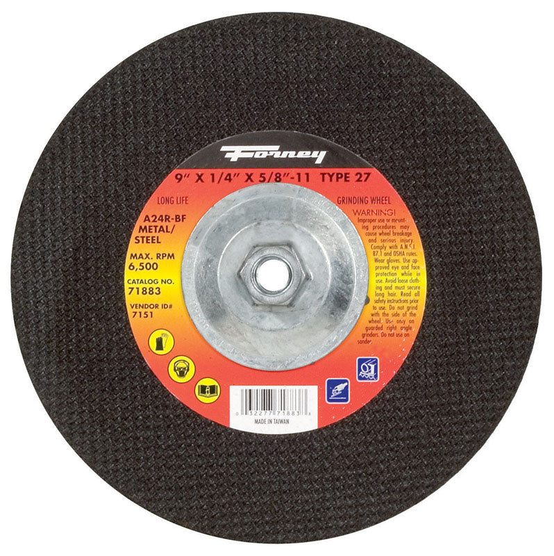 Emery Jensen grinding wheel 9x1/4x5/8 for metal grinding, showing the wheel's abrasive surface and size details.