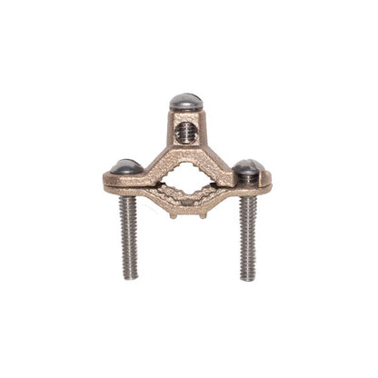 Emery Jensen grounding clamp fitting for 1/2-inch to 1-inch grounding connections, metal grounding fitting with screw clamp design.