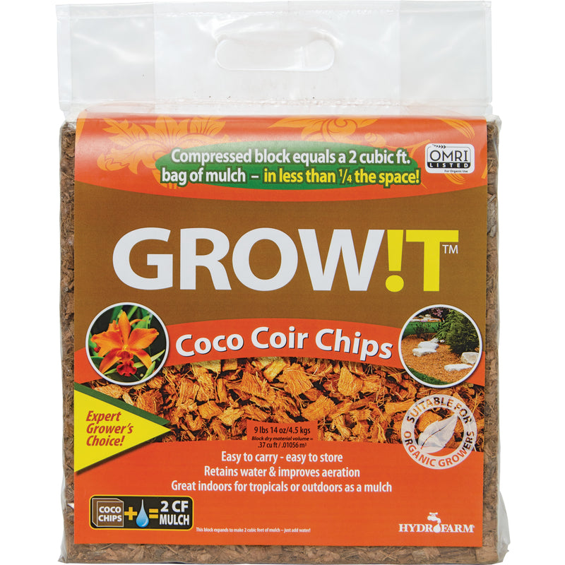 Emery Jensen Coco Coir Chips for growing media, 14 oz, natural coconut fiber soil conditioner and plant root enhancer.