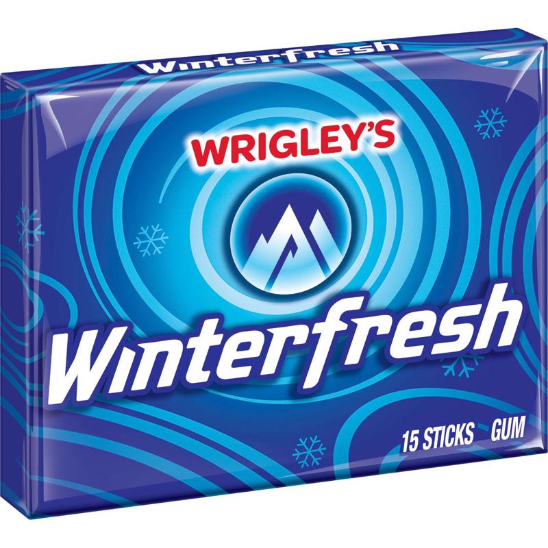 Emery Jensen winterfresh chewing gum and breath mints pack of 15, showing fresh mint flavor and colorful packaging.