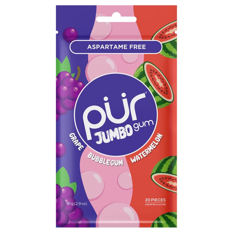 Emery Jensen CHW GUM and Breath Mints in watermelon flavor, in a bulk bottle, with colorful gum and mint pieces inside.