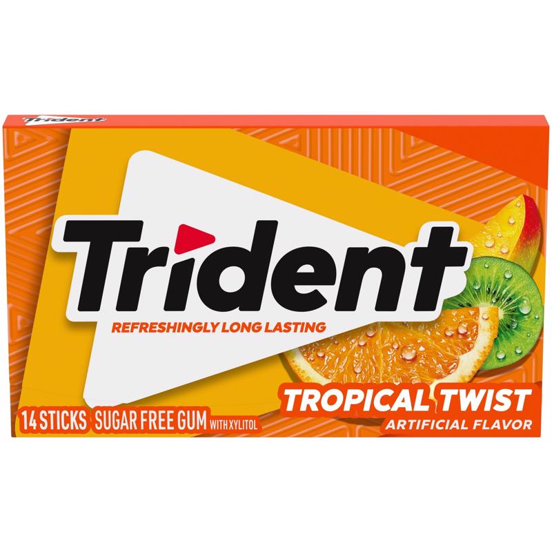 Emery Jensen CHWNG GUM TRPCL TWST pack of 12 gum and breath mints with tropical flavor in colorful packaging.