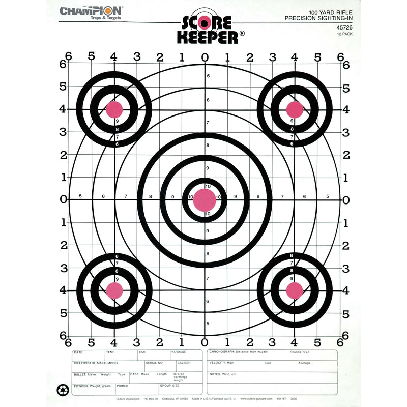 Emery Jensen gun cleaning accessories with sight-in target for firearm accuracy testing and sight adjustments.