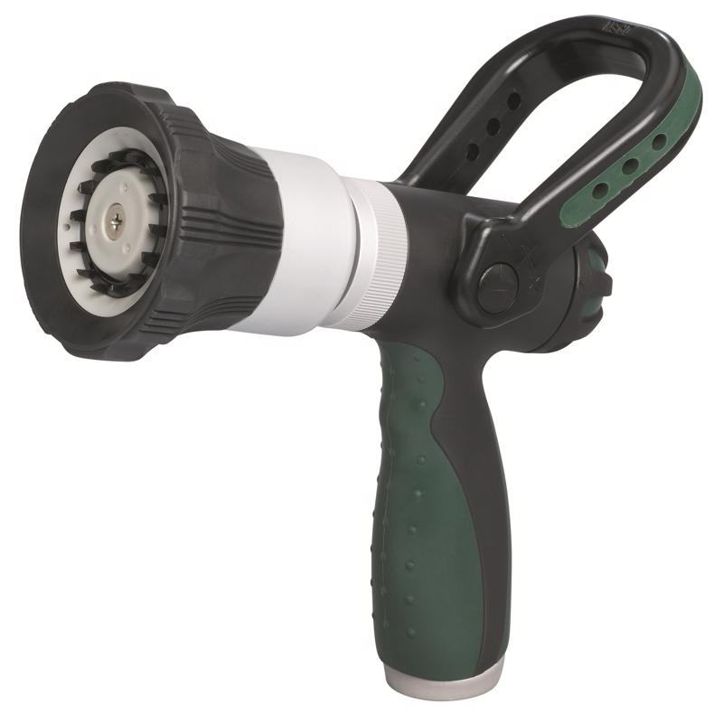 Emery Jensen fire hose nozzle 2-pack gun-style hose nozzle with adjustable spray pattern for watering and firefighting.