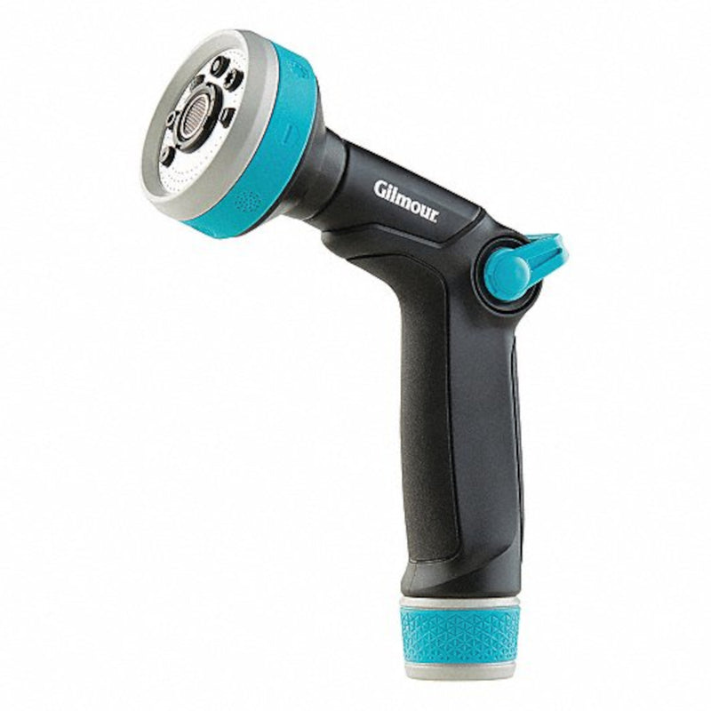 Emery Jensen HD water gun hose nozzle with thumb trigger for easy water control, viewed from above.