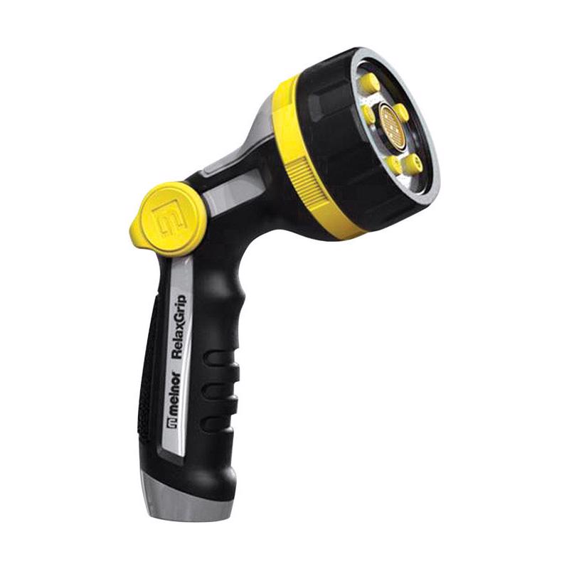 Emery Jensen gun hose nozzle with five-pattern settings, designed for versatile watering and garden irrigation.
