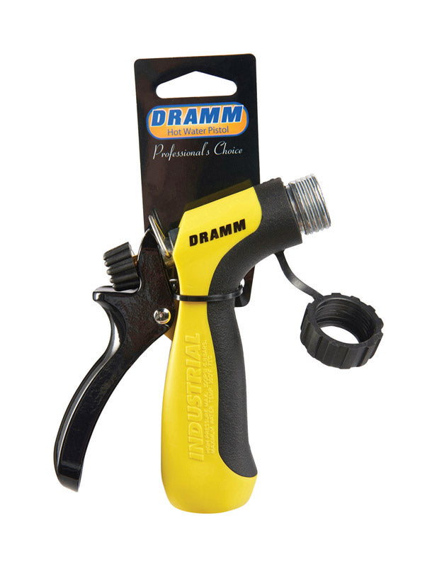 Emery Jensen hot water pistol nozzle attached to a hose, designed for high-pressure cleaning and rinsing tasks.