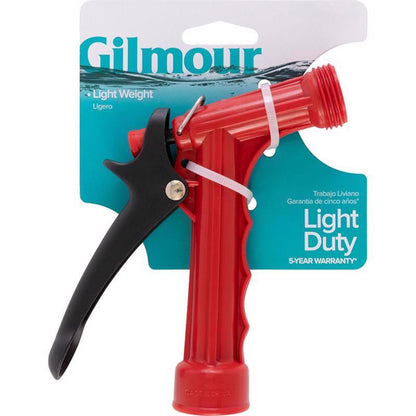 Emery Jensen gun hose nozzle with front-thread connection for garden watering and outdoor cleaning.