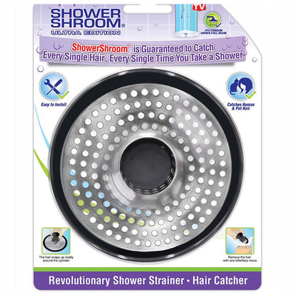 Emery Jensen Showershrom Ultra hair strainers in black with fine mesh for hair filtering and scalp protection.