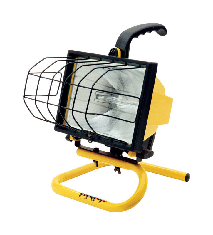 Emery Jensen 500W halogen work light with sturdy metal stand and bright illumination for construction or workshop use.