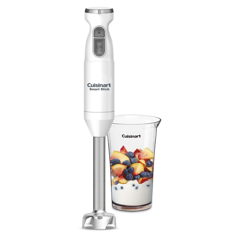 Emery Jensen Hand Blender with 2-speed control, 16 oz white blending jar, designed for versatile kitchen blending tasks.