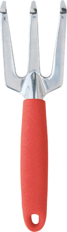 Emery Jensen hand garden cultivator with three aluminum tines for soil loosening and aeration in gardening tasks.