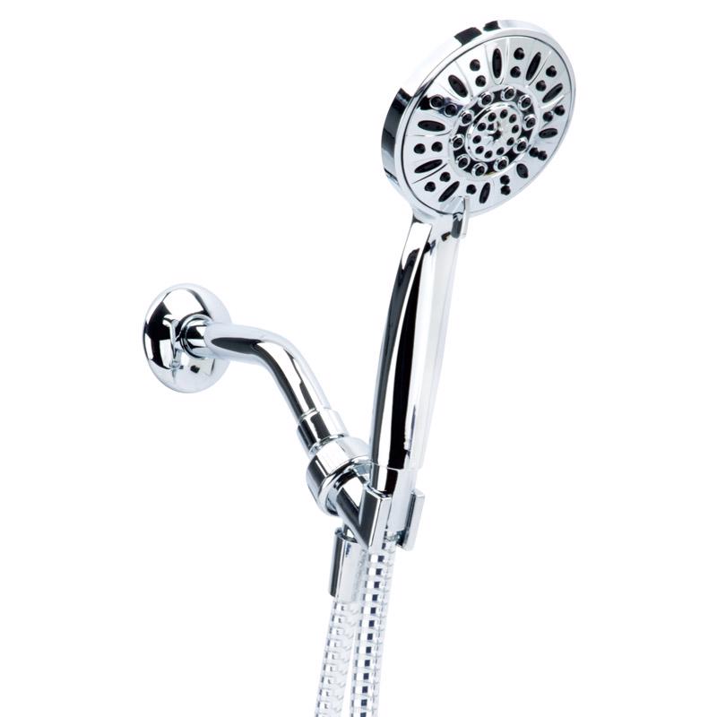 Emery Jensen hand-held showerhead set with three chrome showerheads, featuring a sleek, modern design.