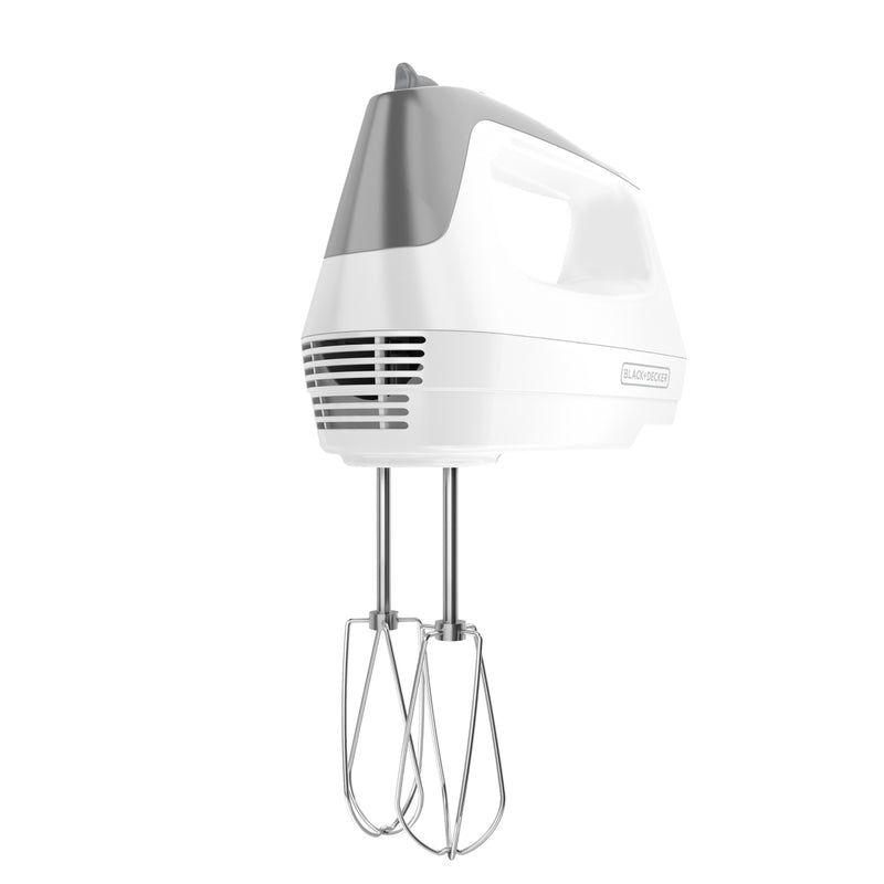 White Emery Jensen hand mixer with 175W motor, featuring ergonomic design and multiple speed settings for versatile baking.