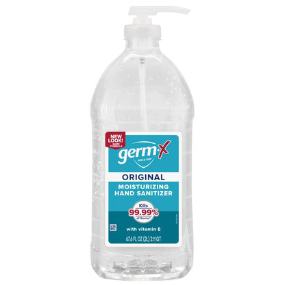 Emery Jensen hand sanitizer bottles, 67.6oz each, in a pack of four, for hand hygiene and sanitizer use.