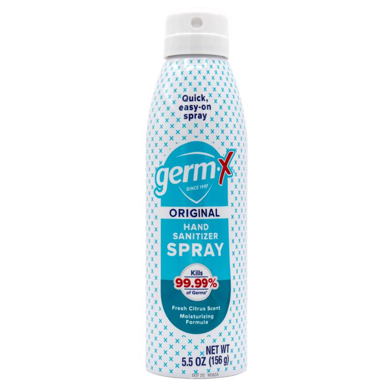 Emery Jensen hand sanitizer spray bottles, 5.5oz, in a pack of six, with clear liquid sanitizer in a spray bottle.